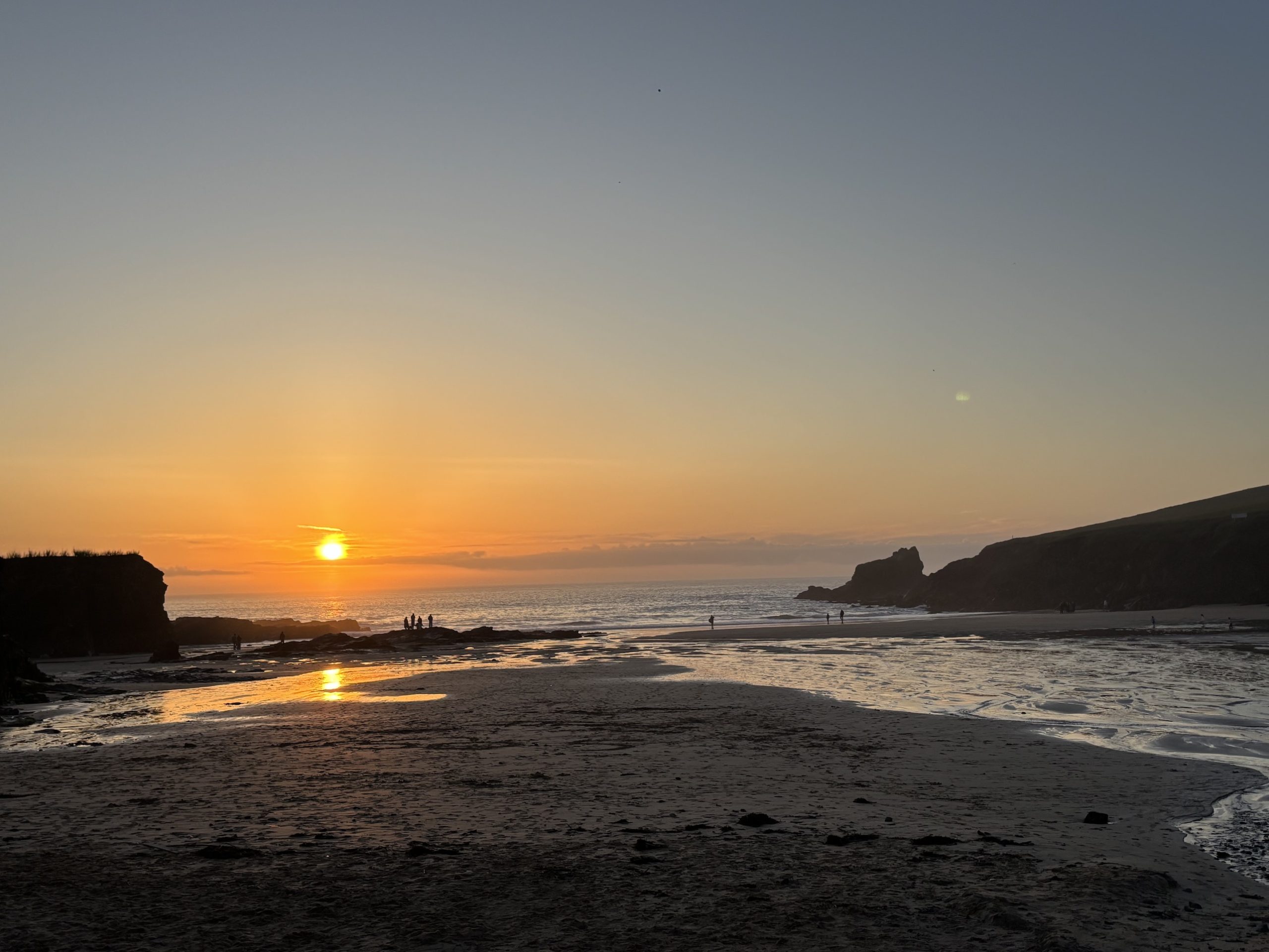 Trevone beach at sunset